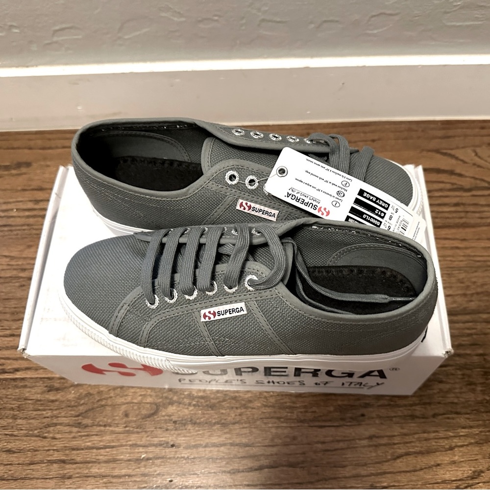 Superga gray canvas platform sneakers